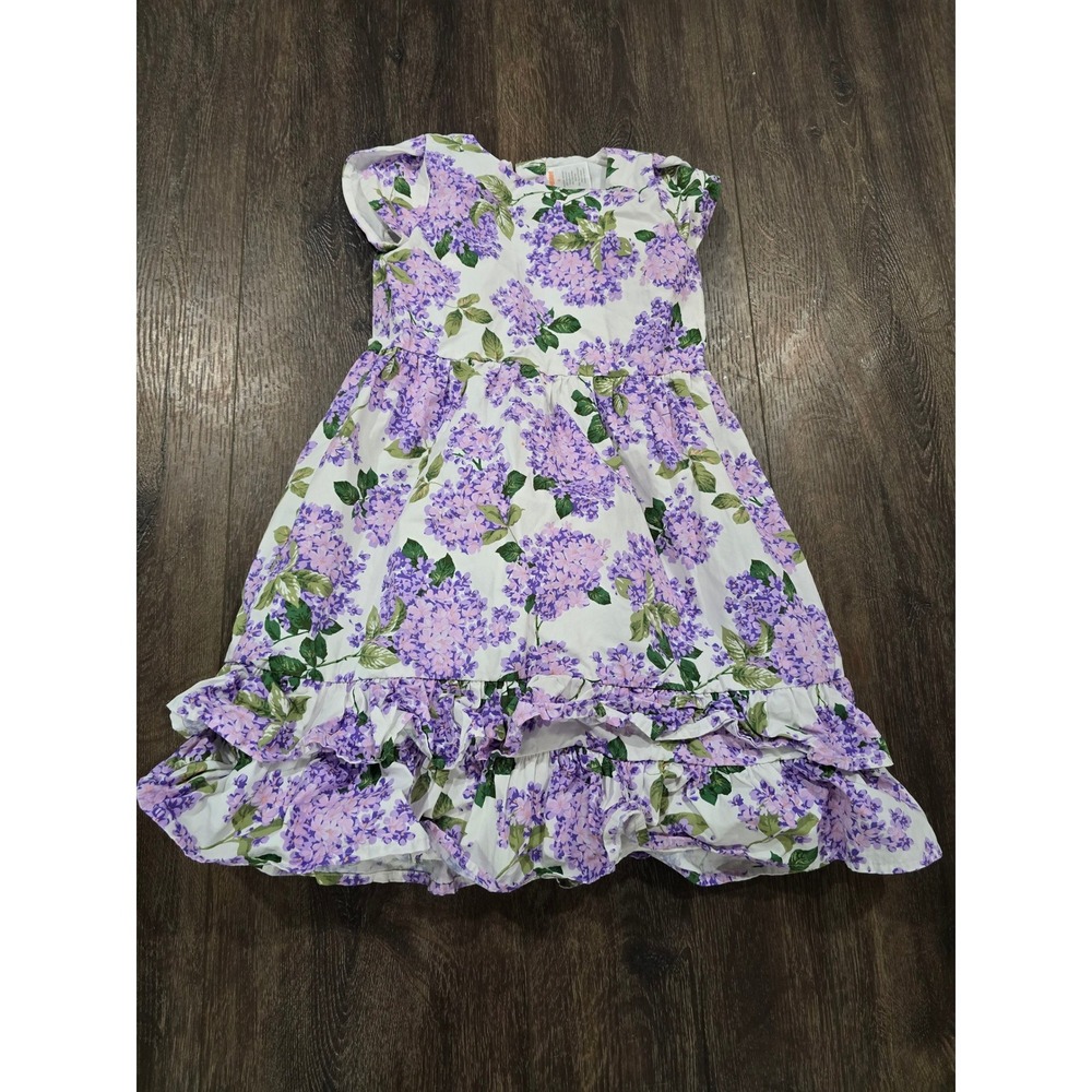 Gymboree Girls Purple Hydrangea Floral Cotton Ruffle Dress Size 6 White Lavender
